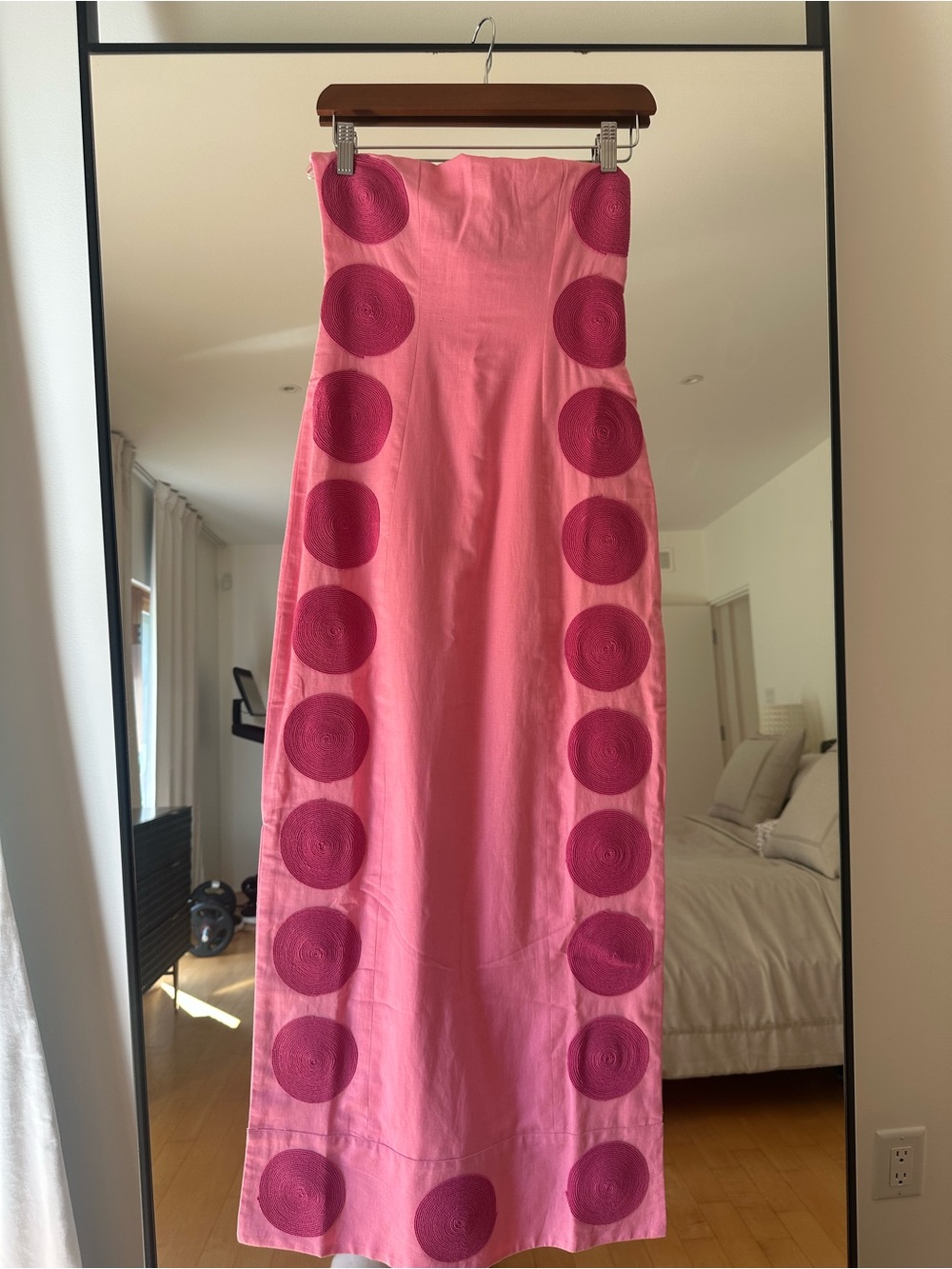 The Wolf Gang Strapless Pink Polka Dot Column Dress - Picture 4 of 7